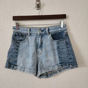 Pacsun Two Tone Wash Denim Mom Shorts Size 25 Rolled Hem